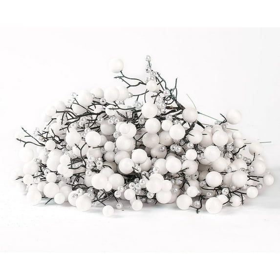 12Pcs White Berry Stems,11.4In Artificial Glitter Christmas Tree Picks,Christmas Picks Decoration for Christmas Tree,DIY Garlands,Wedding,Party Holiday