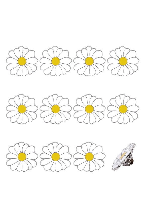 12Pcs White Daisy Enamel Pins Painting Alloy Lapel Pin Backs for Backpack Clothes Platinum 26x28mm DIY