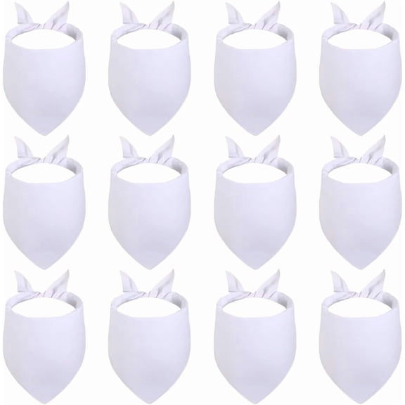 12Pcs White Dog Bandana Pet Sublimation Triangle Scarf Personalized Blank Soft Polyester Fabric Washable Bib Kerchief Handkerchiefs for Small Medium Pets Birthday Party Gift DIY Decoration diy