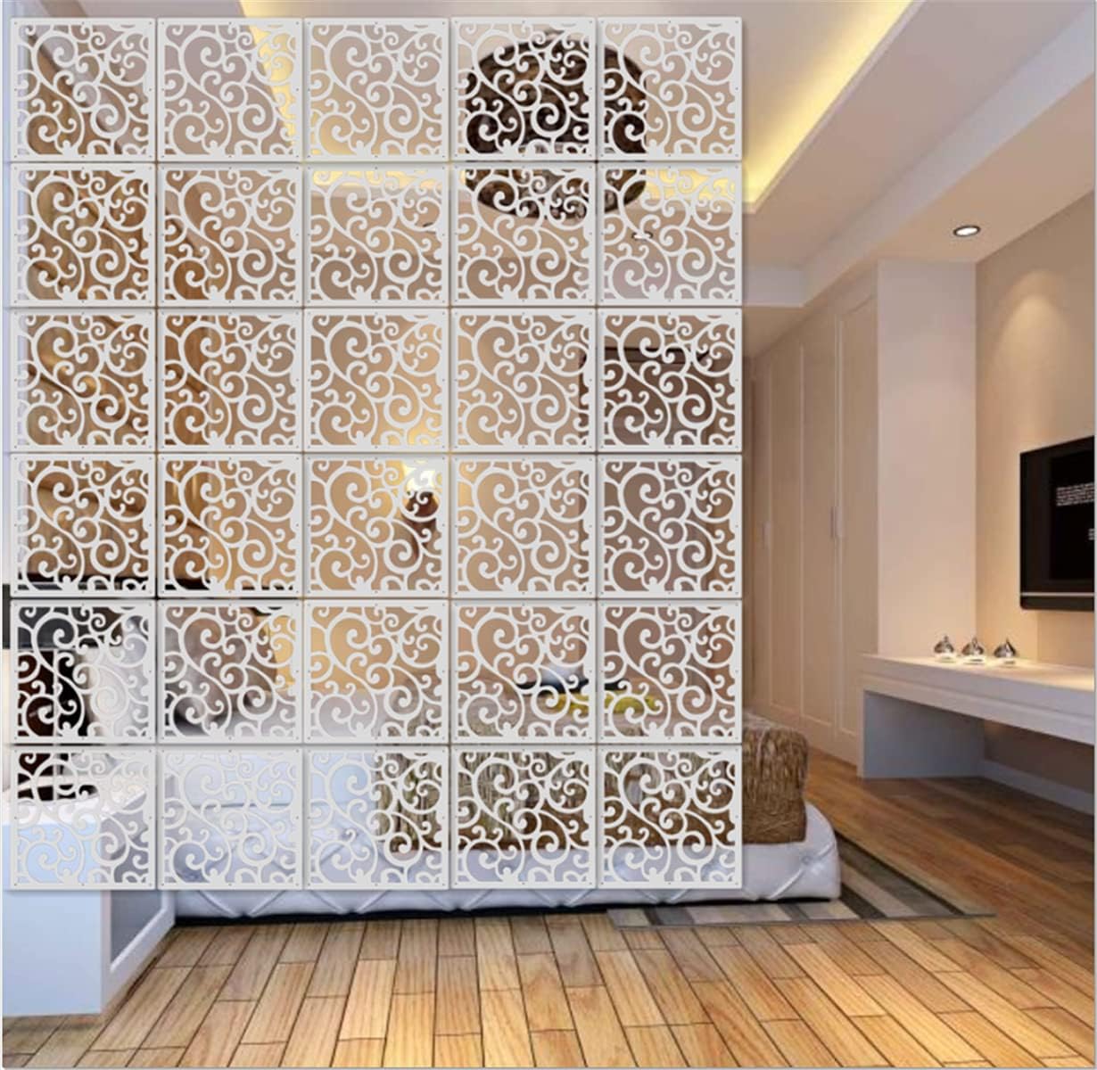 White Wood-Plastic Hanging Room Divider Panels, 12 Pieces