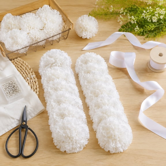 12Pcs White Homecoming Mum Flowers, Artificial Ball Chrysanthemum Heads for DIY Mum Crafts, Party Decor, Floral Arrangements, Home Decor and Gift Projects