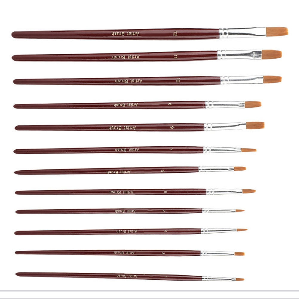 12Pcs Wine Red Nylon Hair Drawing Brush Art Painting Set Tool(flat ...