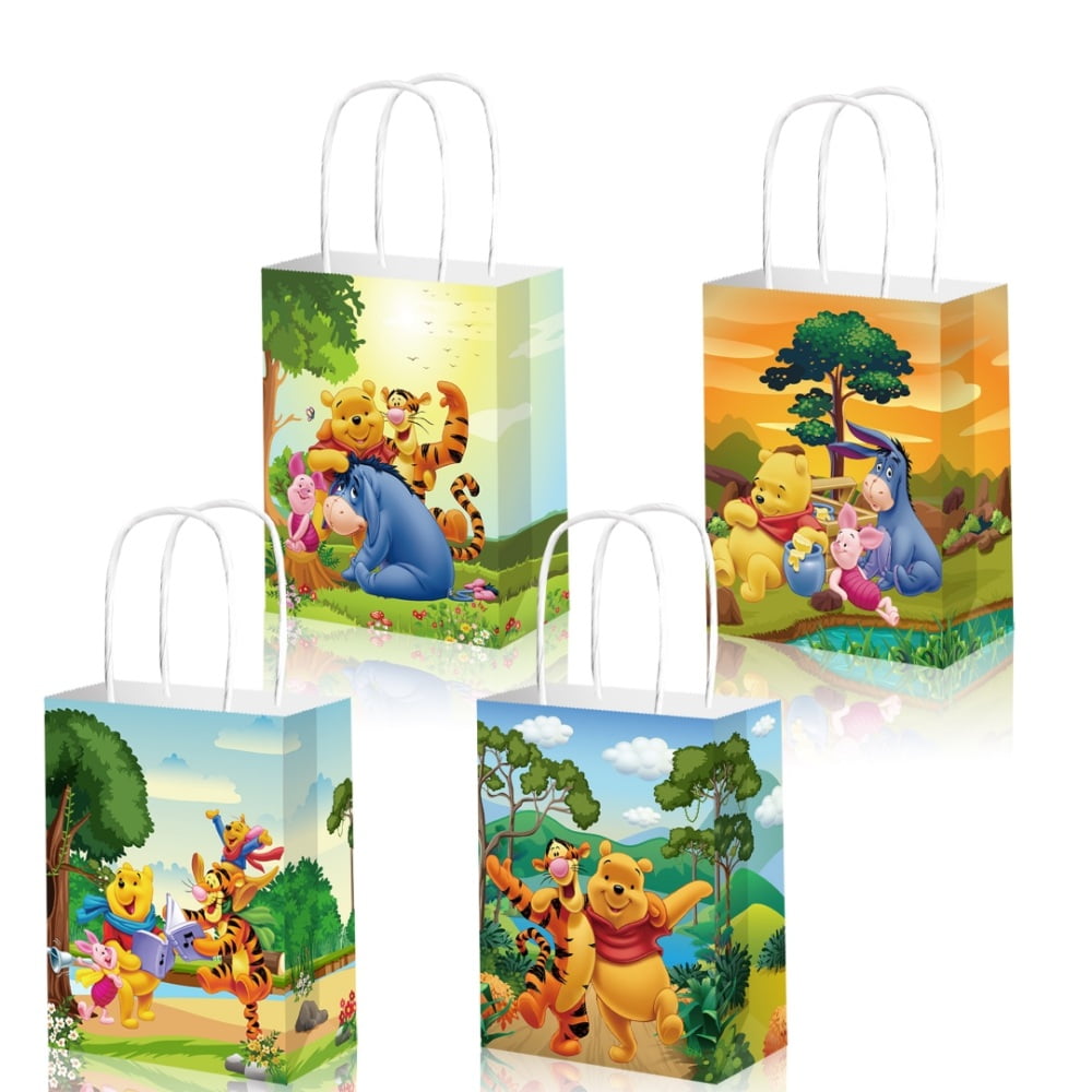 12Pcs Winnie the Pooh Party Favor Candy Bags for Princess Themed Birthday Supplies Decor,Kids Birthday Game Party Kraft Paper Goodie Gift Bag Decorations