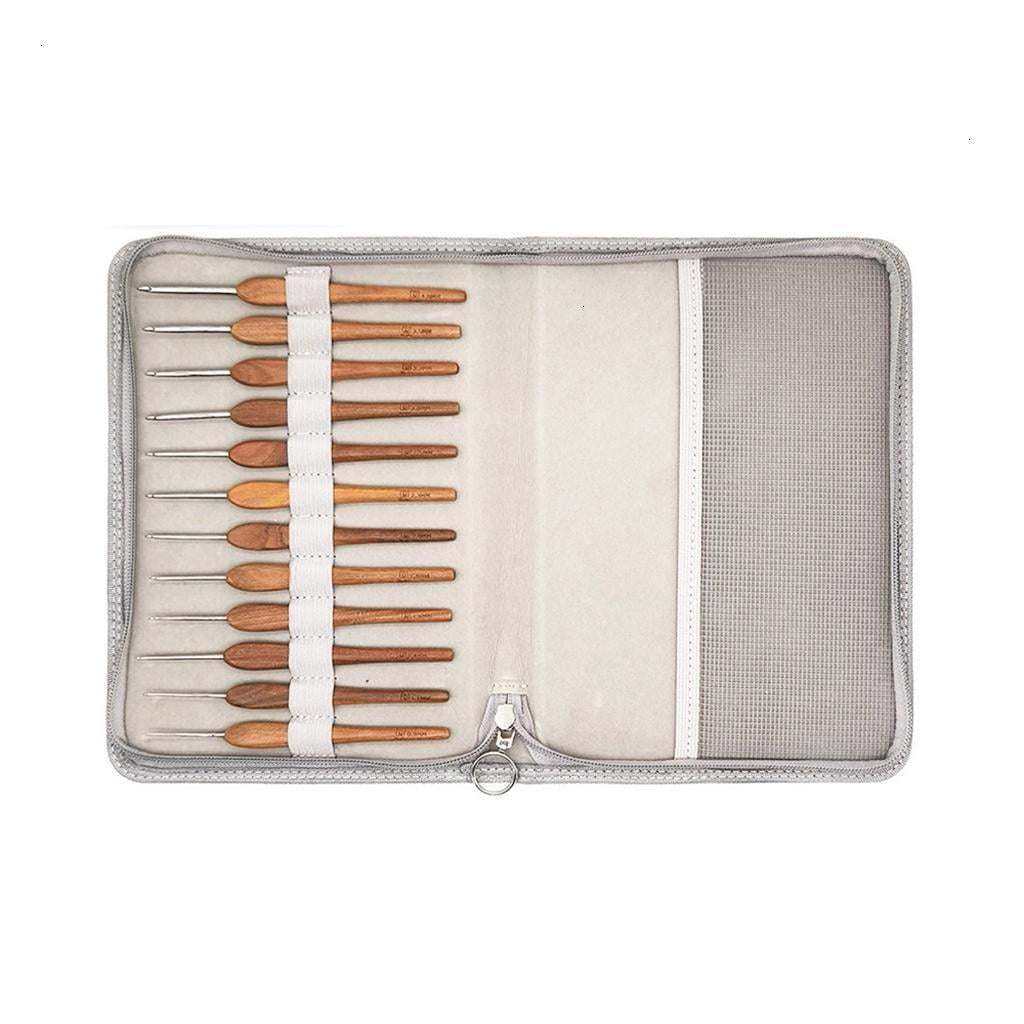 12Pcs Wood Handle Crochet Hook 0.9mm-4.0mm Ergonomic Grip for Beginner Knitting