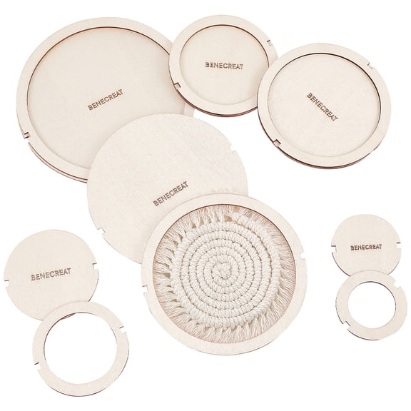 12Pcs Wood Macrame Coaster Cutting Template Macrame Coaster Tools for DIY Crafts Making Flat Round White 40~140x2~2.2mm