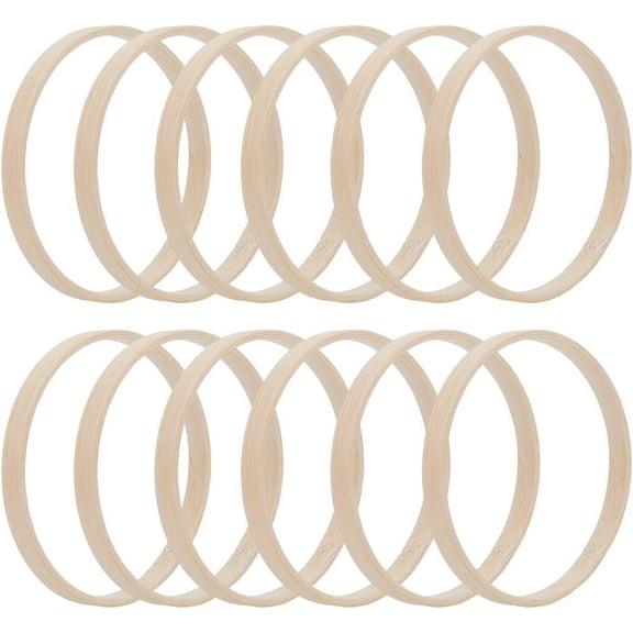 12Pcs Wood Macrame Hoop 10Cm/3.94Inch Natural Bamboo Circles Wreath Hoops Craft Rings Wooden Bamboo Dreamcatcher Floral Rings for DIY Wedding Wreath Wall Crafts Hanging Decoration Supplies White