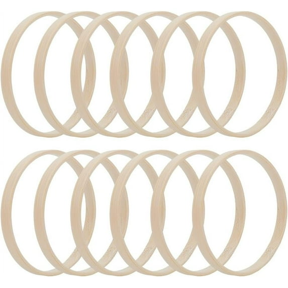 12Pcs Wood Macrame Hoop 10Cm/3.94Inch Natural Bamboo Circles Wreath Hoops Craft Rings Wooden Bamboo Dreamcatcher Floral Rings for DIY Wedding Wreath Wall Crafts Hanging Decoration Supplies White
