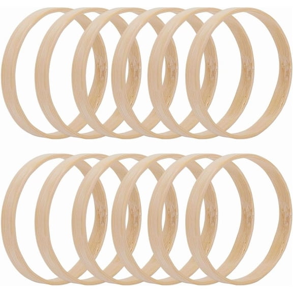 12Pcs Wood Macrame Hoops 8Cm/3.15Inch Bamboo Circles Natural Bamboo Floral Hoop Dreamcatcher Craft Ring Wooden Wreath Rings
