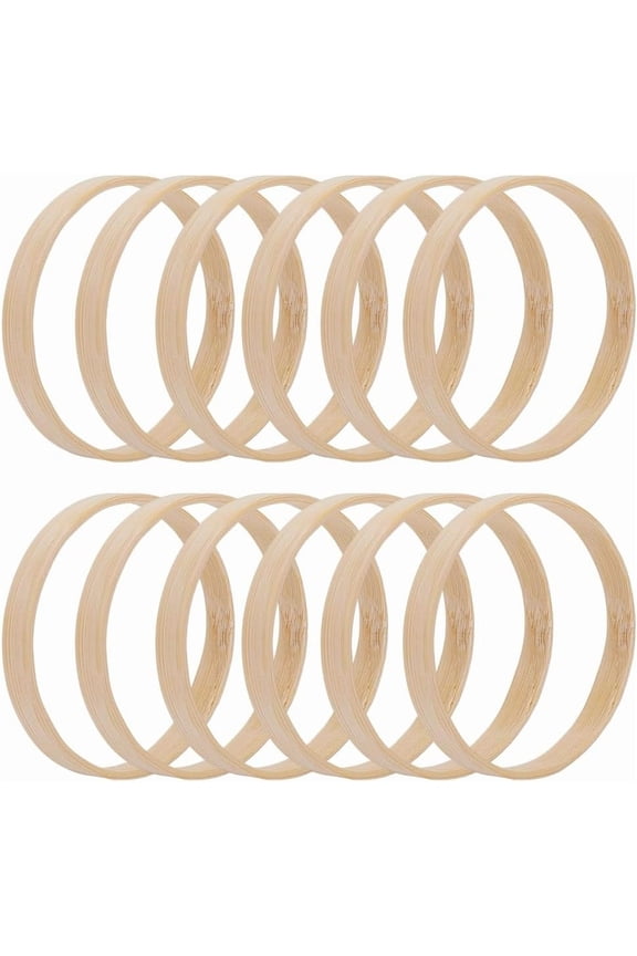 12Pcs Wood Macrame Hoops 8Cm/3.15Inch Bamboo Circles Natural Bamboo Floral Hoop Dreamcatcher Craft Ring Wooden Wreath Rings