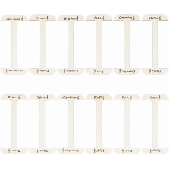 12Pcs Wood Vinyl Record Dividers 13.8x5.9Inch Record Dividers with Music Genre Tabs