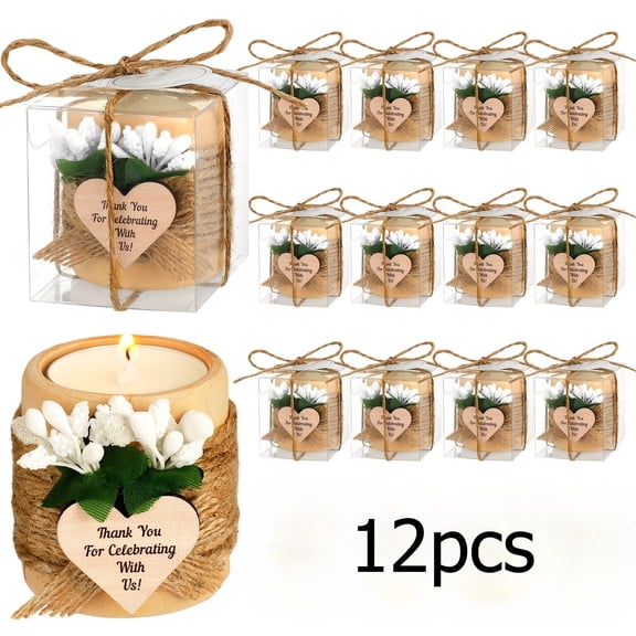 12Pcs Wooden Candle Holders, Rustic Wood Centerpieces for Tables, Tealight Candle Holder Decor Kit with Gift Box and Hanging Rope for Wedding Decorations Reception Bridal Shower Party Favors
