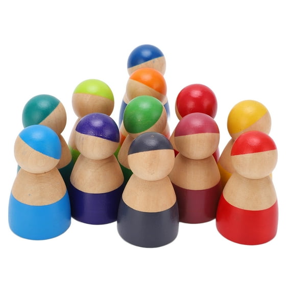 12Pcs Wooden Peg People Figures Set Colorful Peg Doll Toy for Kids Toddlers Family