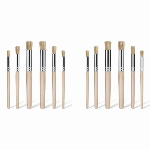 12Pcs Wooden Stencil Brushes for Painting on Wood, Natural Bristle Brush Art Acrylic Paint,(3 Sizes)