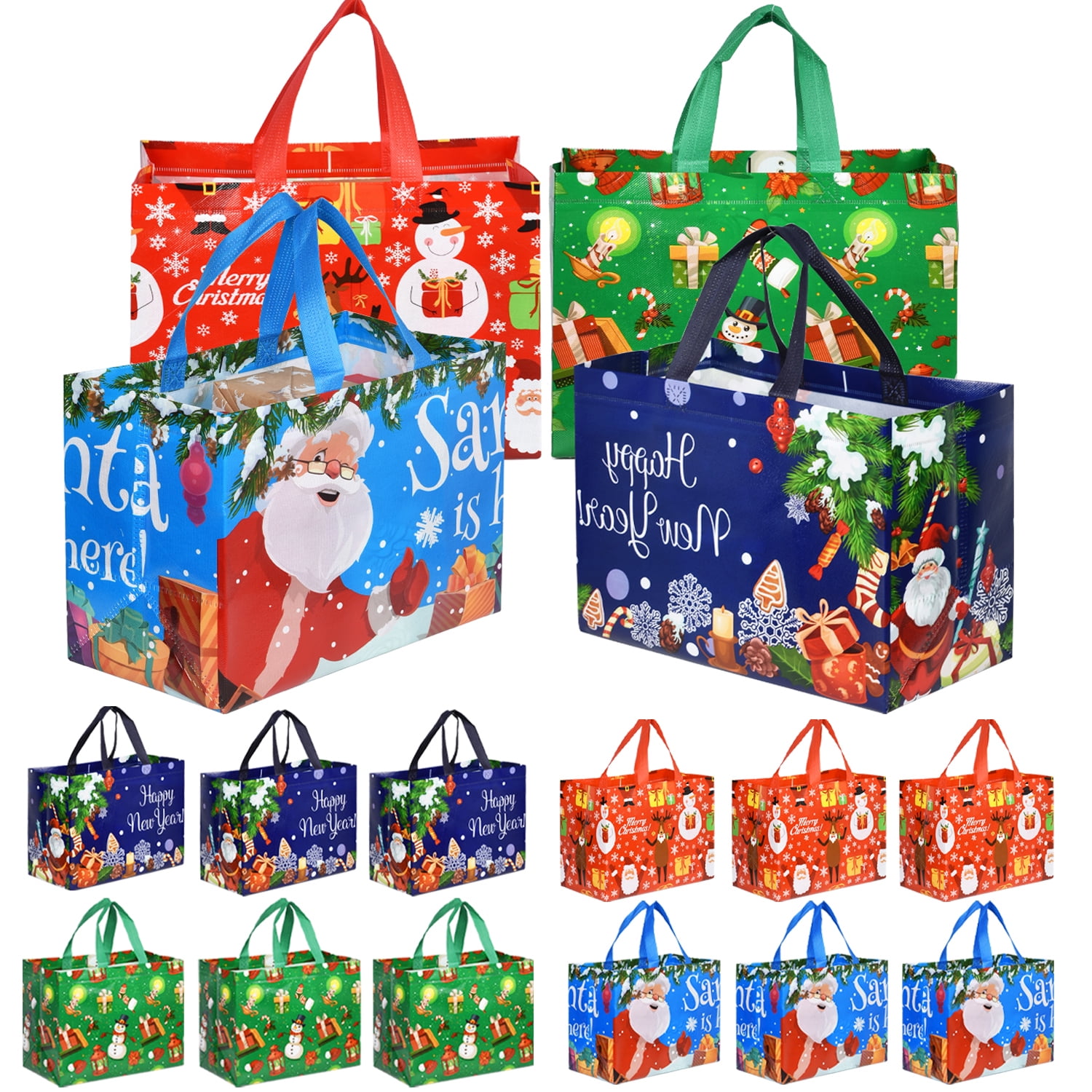 12Pcs Xmas Gift Bags Reusable Christmas Tote Bags with Handles ...