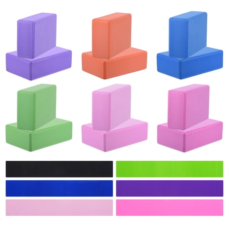 12Pcs Yoga Blocks and 6Pcs Resistance Band Set EVA Foam Non-Slip High-Density Dance Brick, 6 Colors