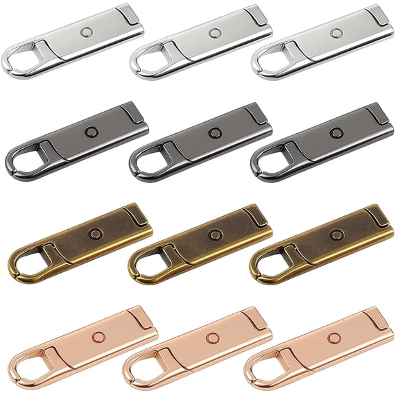 12Pcs Zipper Pull Tab Replacement, Metal Zipper Handle Mend Fixer Tab Detachable Zippers Pull Tabs for Luggage Suitcases Backpacks Jackets Purses Handbag