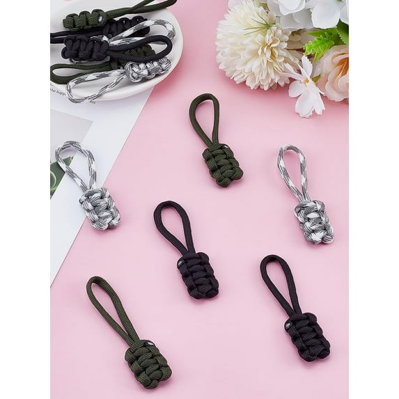 12Pcs Zipper Puller Tabs Polyester Zip Pull Extender Mixed Color Replacement Nylon Zipper for Luggage Suitcase Backpack Jacket Bags Coat 78~82x19~20x7~8.7mm colorful