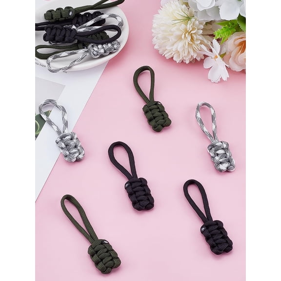 12Pcs Zipper Puller Tabs Polyester Zip Pull Extender Mixed Color Replacement Nylon Zipper for Luggage Suitcase Backpack Jacket Bags Coat 78~82x19~20x7~8.7mm colorful DIY
