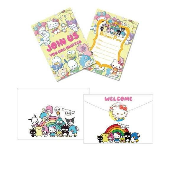 12Pcs hello Kitty Cartoon Theme Birthday Party Invitation Cards for Kids,12 Stickers & 12 Envelopes.