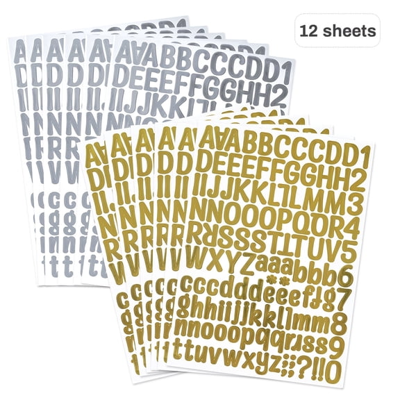 12Pcs of 1512 Glitter Letter Stickers Small, Self-adhesive Silver and Gold Alphabet Stickers for Scrapbooking, Notebooks, Address Signs