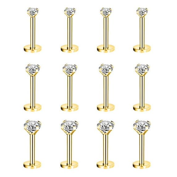 12Pcs/set 16G Push in Labret Lip Studs Rings Threadless Monroe Medusa Piercing Cubic Zirconia Conch Helix Cartilage Piercing Earrings