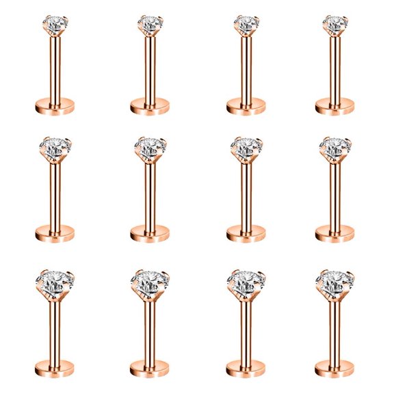 12Pcs/set 16G Push in Labret Lip Studs Rings Threadless Monroe Medusa Piercing Cubic Zirconia Conch Helix Cartilage Piercing Earrings