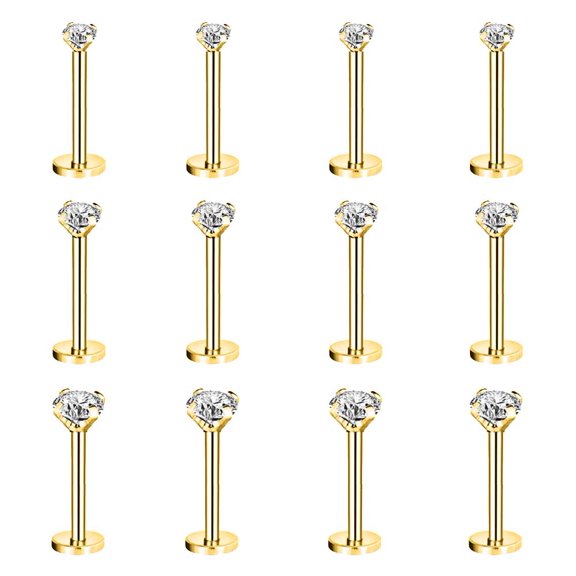 12Pcs/set 16G Push in Labret Lip Studs Rings Threadless Monroe Medusa Piercing Cubic Zirconia Conch Helix Cartilage Piercing Earrings