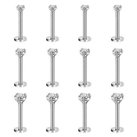 12Pcs/set 16G Push in Labret Lip Studs Rings Threadless Monroe Medusa Piercing Cubic Zirconia Conch Helix Cartilage Piercing Earrings