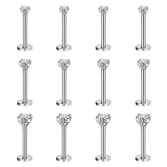 12Pcs/set 16G Push in Labret Lip Studs Rings Threadless Monroe Medusa Piercing Cubic Zirconia Conch Helix Cartilage Piercing Earrings