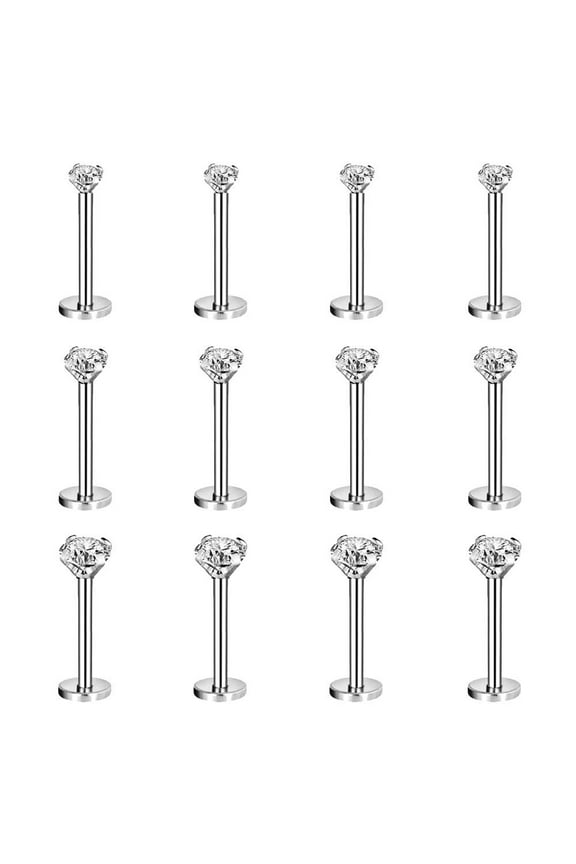 12Pcs/set 16G Push in Labret Lip Studs Rings Threadless Monroe Medusa Piercing Cubic Zirconia Conch Helix Cartilage Piercing Earrings