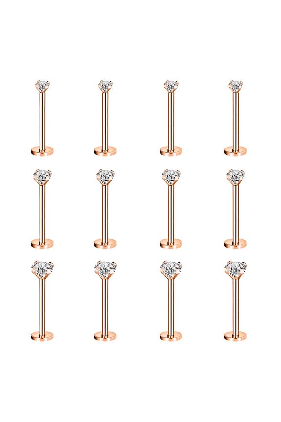 12Pcs/set 16G Push in Labret Lip Studs Rings Threadless Monroe Medusa Piercing Cubic Zirconia Conch Helix Cartilage Piercing Earrings