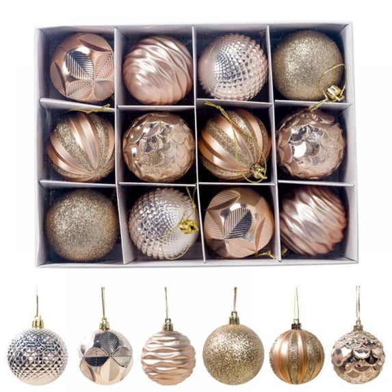 Christmas Balls Ornaments for Xmas Tree, Gold Christmas Balls with Hanging Rope Xmas Tree Holiday Wreath Garland Decor Festival Party Decoration(2.4",12pcs)