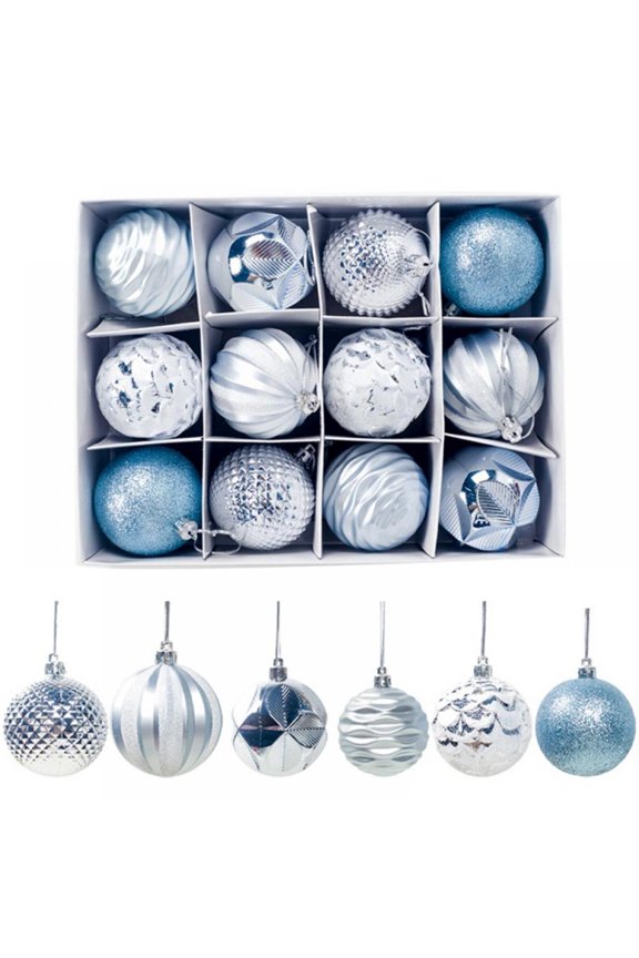 12Pcs/set Christmas Balls Ornaments for Xmas Tree Plastic Shatterproof Baubles Colored and Glitter Christmas Party Decoration