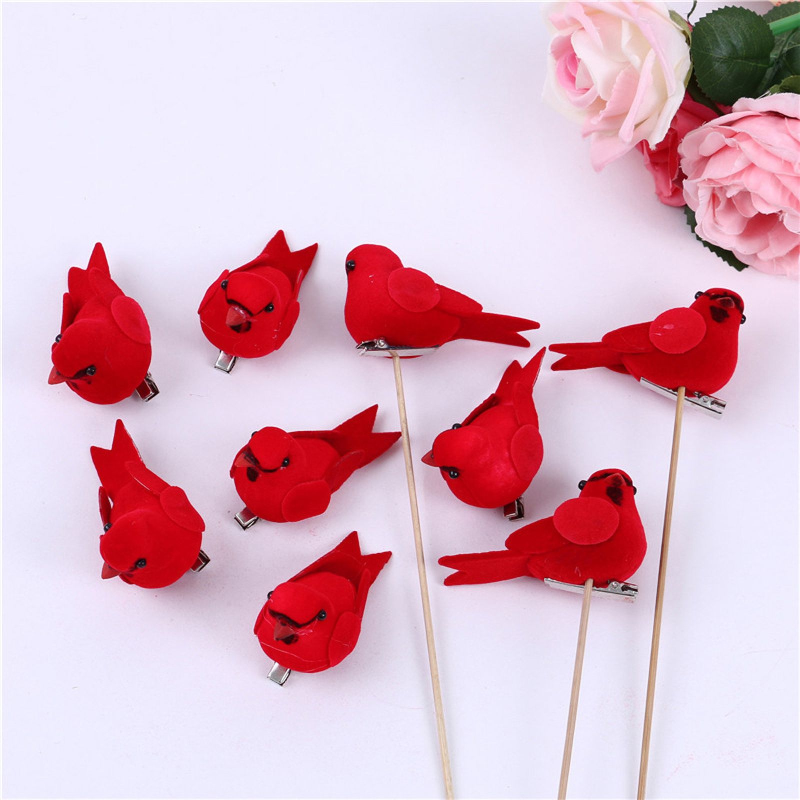 12Pcs with Alligator Clips Red Artificial Birds Christmas Tree Ornament Wreaths Festive