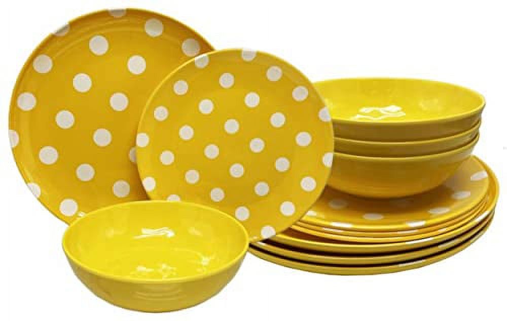12Pcs11 Melamine Dinner Set Yellow Polka Dot 4Pcs Bowl 4Pcs Dinner