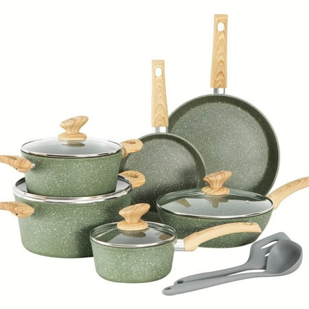 12Piece Kitchen Induction Cookware Set Granite Non Stick Pots and Pans Set w/Lid