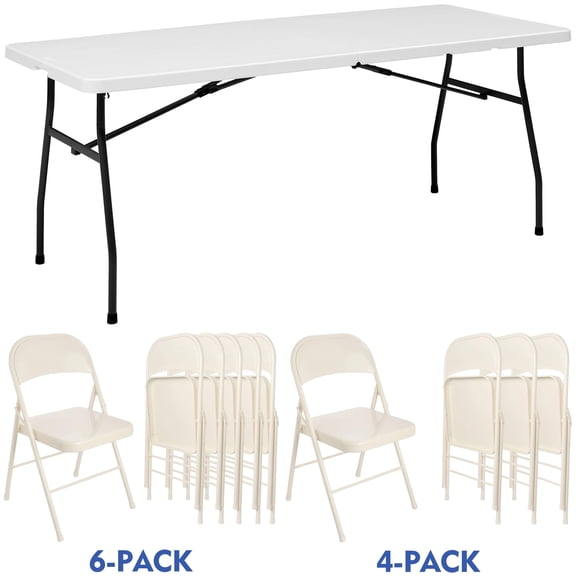 12Piece White Folding Table & Steel Folding Chair Set (2x6ft Tables +10 Chairs)
