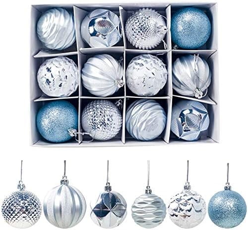 12-Piece Blue and Silver Shatterproof Plastic Christmas Ornaments Set