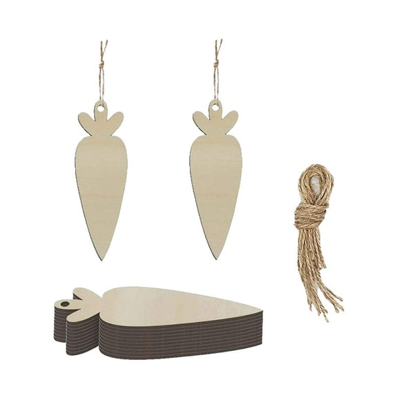 12Pieces Carrot Wood Unfinished Wooden DIY Crafts Easter Wood Hanging Gift Tags with Ropes for Home DIY Projects Craft Easter Party Decor