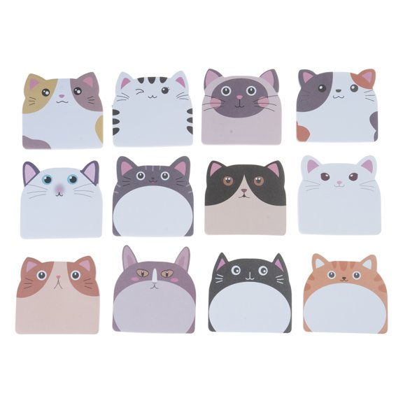 12Pieces Cartoon Cats Sticky Note Paper Ashesive Note Pad Memo Pad Unruled Sticky Note Reminder on Fridges Door Computer