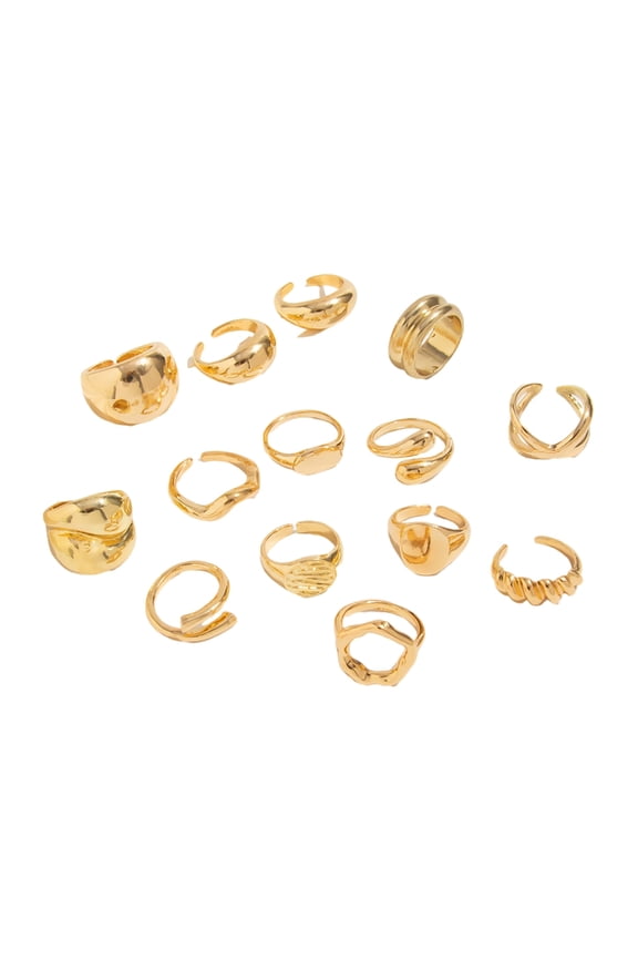 12Pieces Elegant Pearls Accented Irregular Stackable Rings Two Tone Elegant Pearls Cluster Evening Party Rings