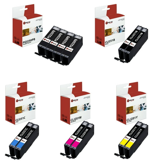 12Pk LTS PGI-250 CLI-251 PGBK/B/C/M/Y HY Compatible for Canon Pixma MG5420 Ink