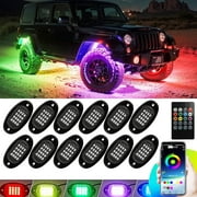 12Pods Metal Chasing Dreamcolor LED Rock Lights Kit with APP/RF Remote,Alloy RGB+IC Underglow Lights Multicolor Neon Exterior Vehicle Waterproof Aluminum 12V for Jeep Truck RV Car SUV ATV UTV