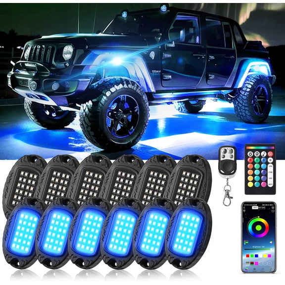 12Pods Rock Lights with APP/RF Remote Control, 288LED Multicolor Underglow Lights Kit with Dual Zone Music Mode 12V Underbody Light for Golf Cart Pickup