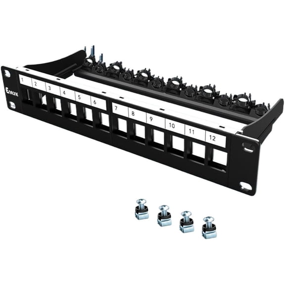 12Port Blank Keystone Patch Panel 1U Keystone Patch Panel 10 Inch Shielded Network Patch Panel,Rack Mount with Smart Cable Management