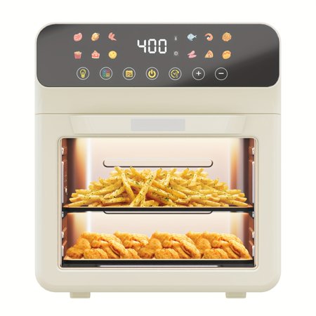12QT Extra Large Convection Air Fryer Toaster Oven Combo - Roast/Bake/Broil/Reheat/Oil-Free Fry, Stainless Steel, LED Digital Touchscreen, Visible Window, Space-Saving, Black, Healthy Home Cooking