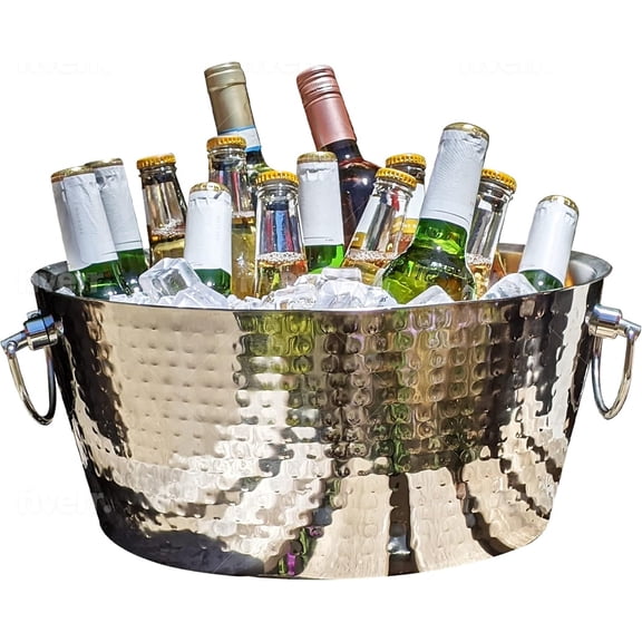 12QT Insulated Stainless Steel Beverage Tub and Ice Bucket, Hammered Finish Metal Cooler for Drinks, Parties, Events and Gatherings