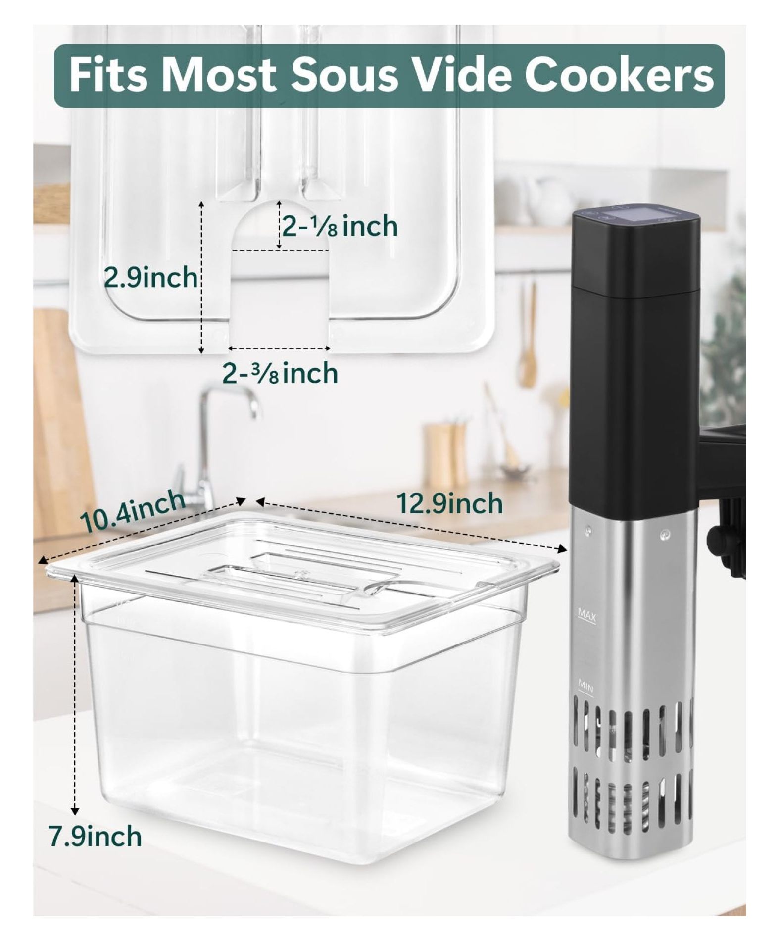 12QT Sous Vide Container with Lid, Fixed Rack, Kitchen Tong, Heat