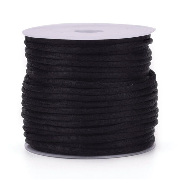 12Roll Nylon Cord Satin Rattail Cord for Beading Jewelry Making Chinese Knotting Black 2mm 10.93 yards(10m)/roll