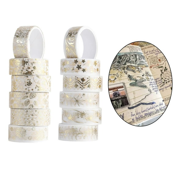 12Rolls Bronzing Washi Tape Set, Masking Tape, Nostalgic Colorful Tapes for Scrapbook, crafts Supplies, Planners, Card/Gift Wrapping